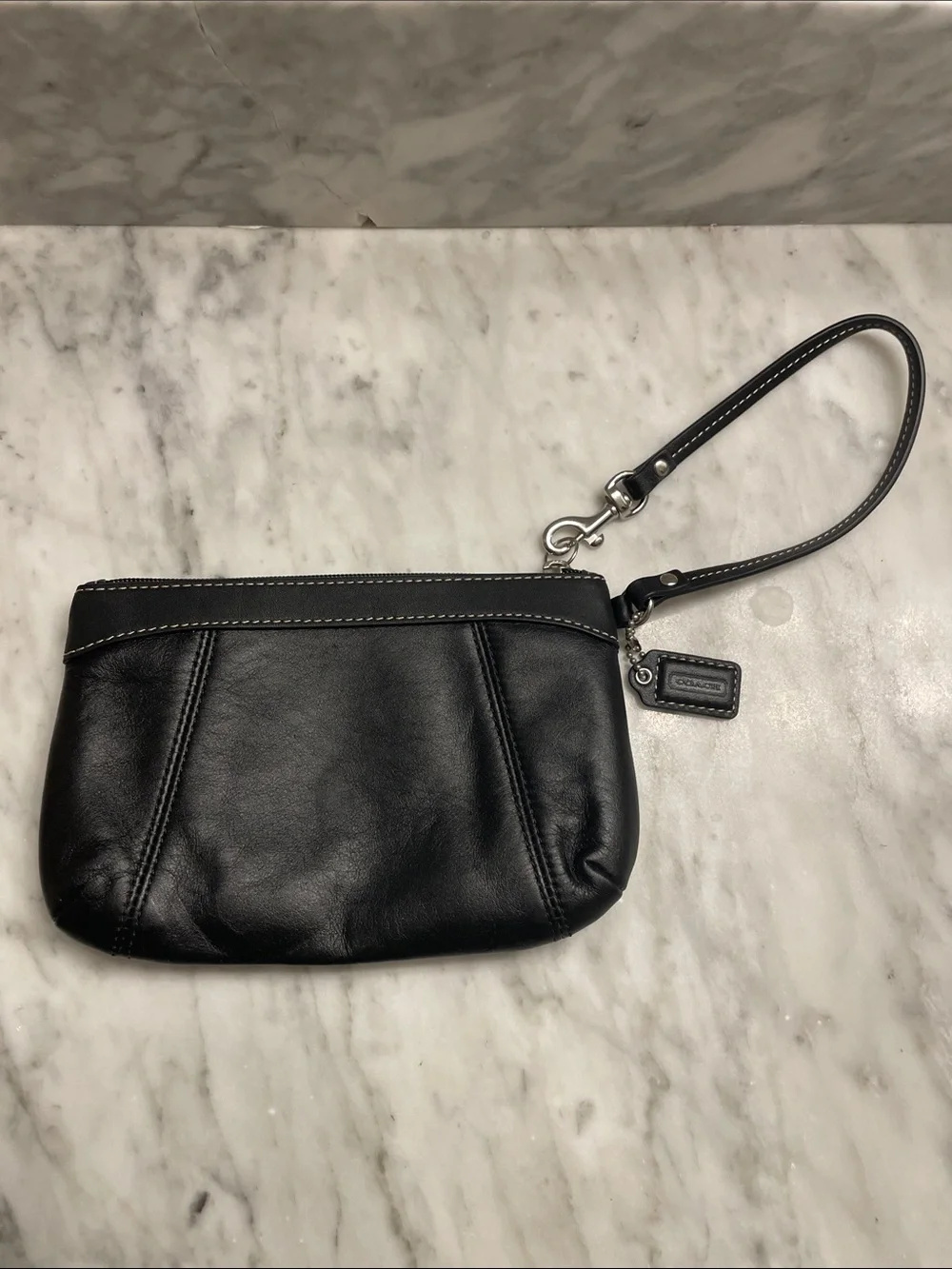 Coach Black Leather Pleated Wristlet